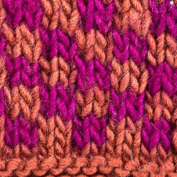 HAND KNIT Sweater Womens M Nordic Striped Jacquard Chunky Jumper Boxy Pink Blue - Picture 9 of 14